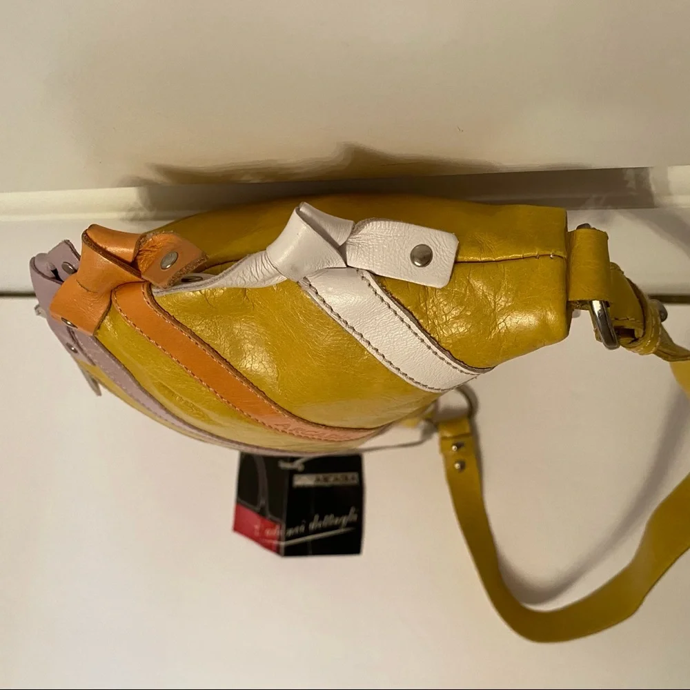 ARCADIA NEW NWT BAG SHOULDER YELLOW LEATHER ITALY ZIP TOP